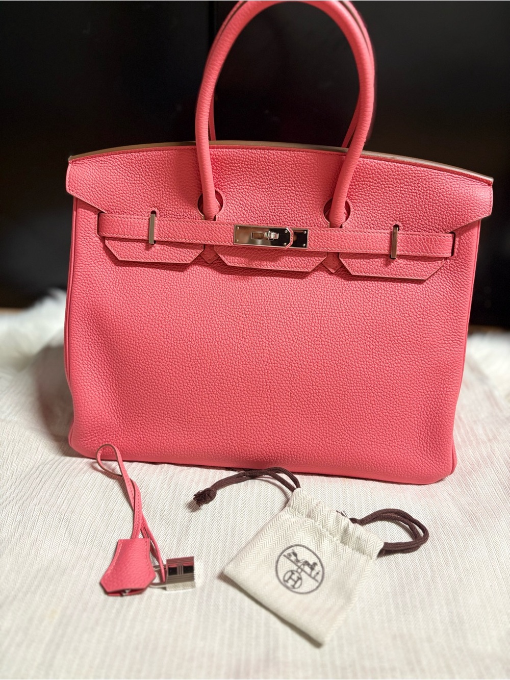 Hermes Birkin 35 Togo Pink Rose Lipstick Bag